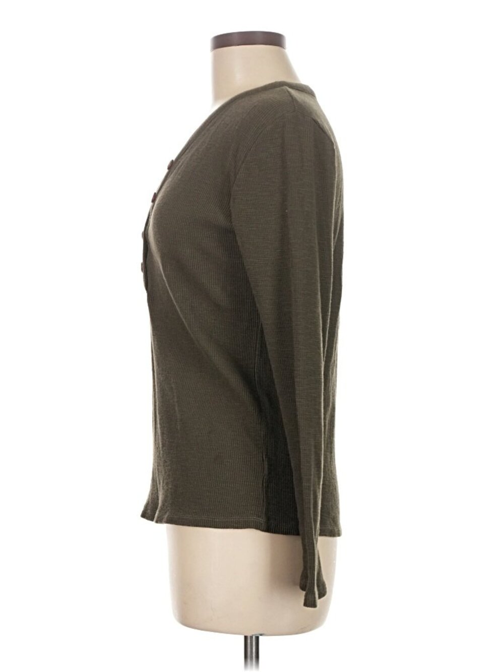 Standard James Perse Waffle Knit Long Sleeve Henley Top Olive Size 3 L - Picture 6 of 7